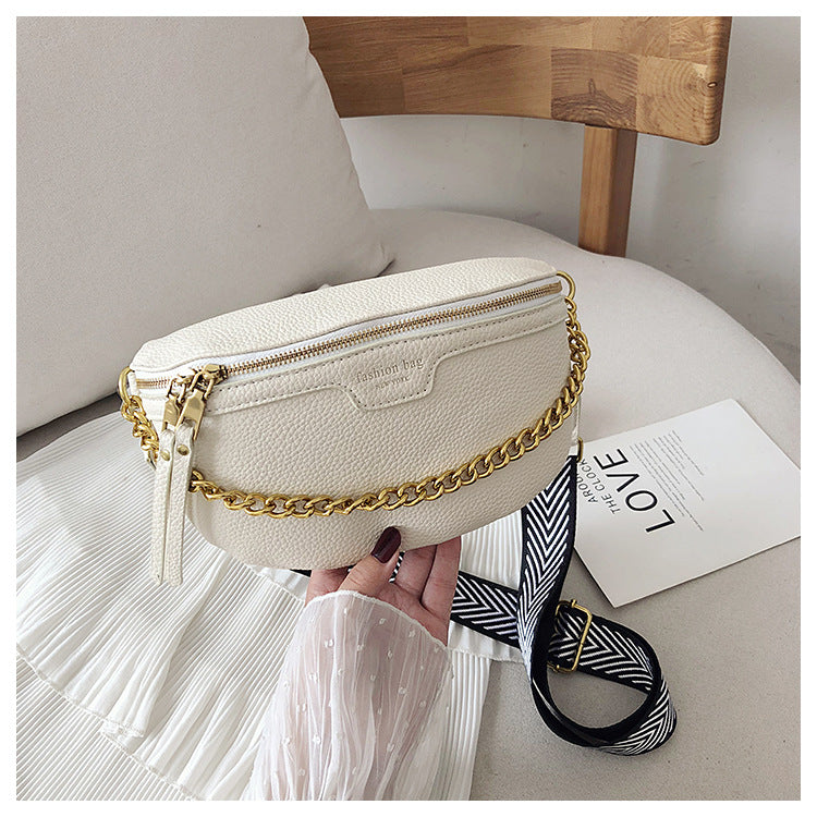 Sac banane PU blanc chaîne