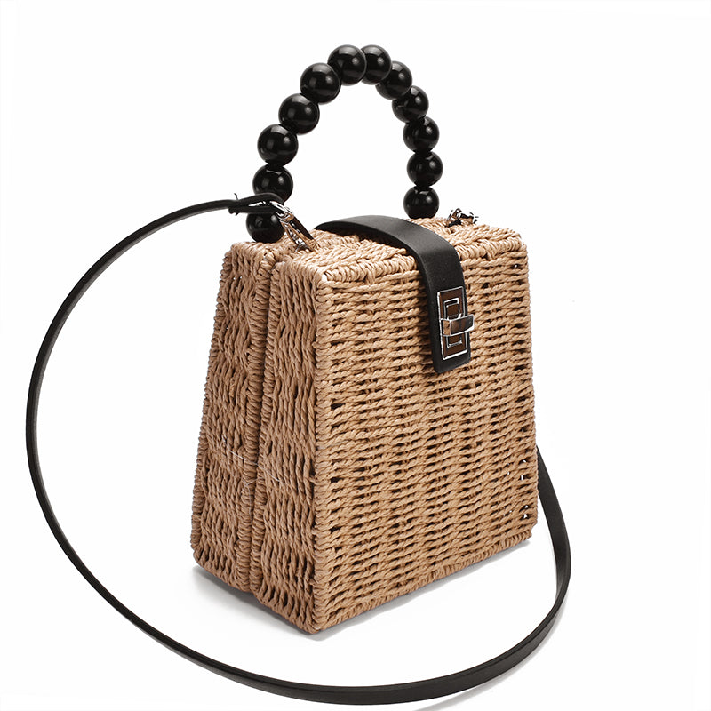 Sac rotin trapezoïde beige style japonais