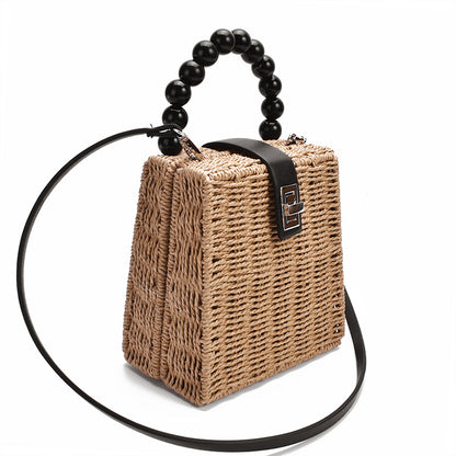 Sac rotin trapezoïde beige style japonais