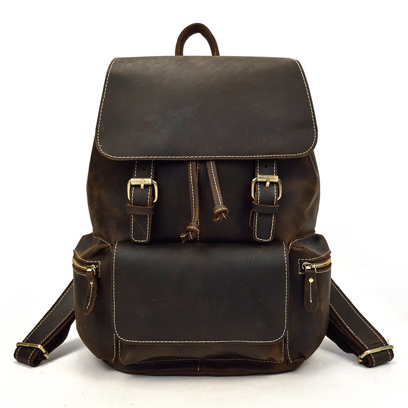 Grand sac dos cuir Crazy Horse marron foncé