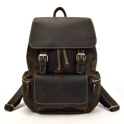 Grand sac dos cuir Crazy Horse marron foncé