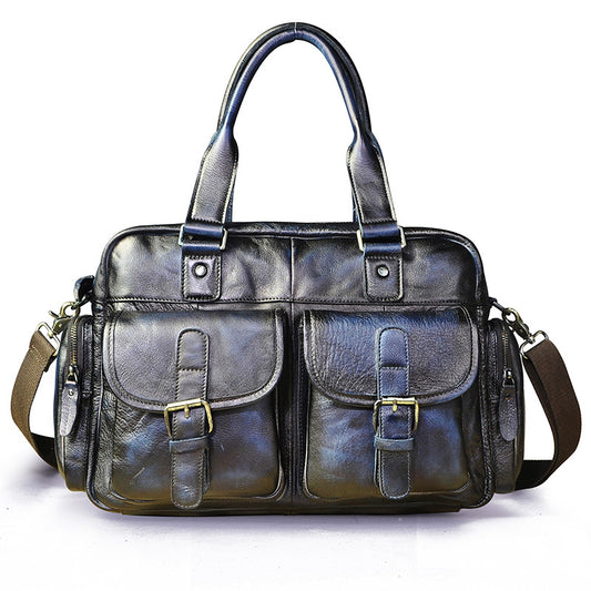 Sacoche business cuir bleu homme
