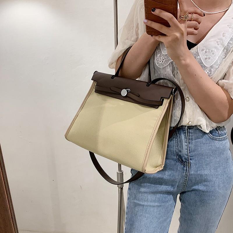 Grand tote bag marron kaki