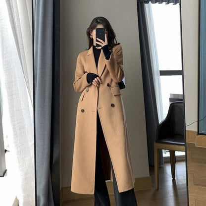 Manteau laine femme loose fit camel beige mi-long automne hiver