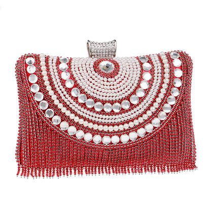 Pochette Soirée Femme Métal Diamants Pompons