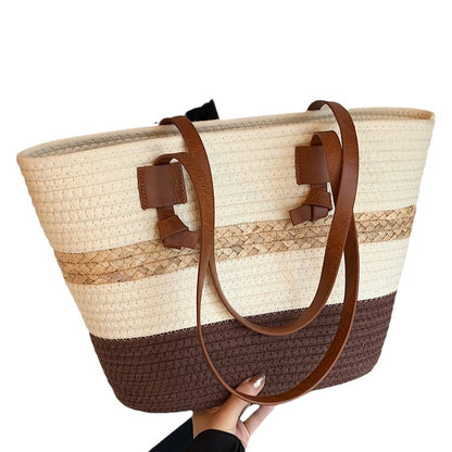 Tote bag épaule paille noir grande capacité