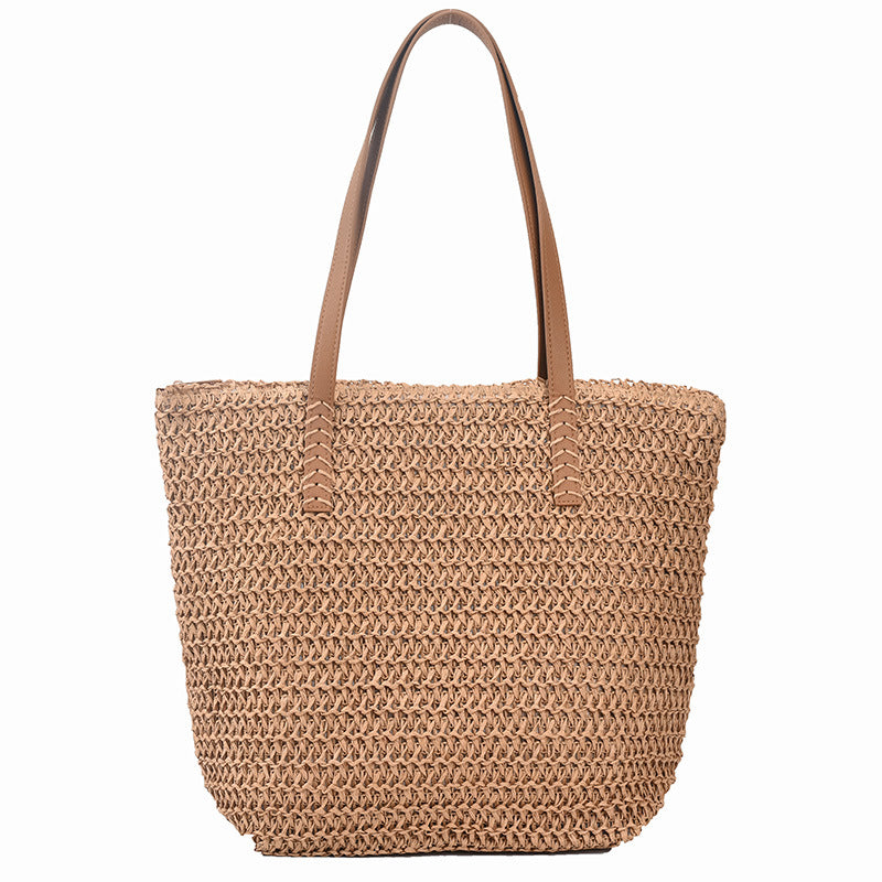 Grand sac paille beige grande capacité