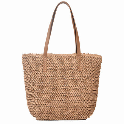 Grand sac paille beige grande capacité