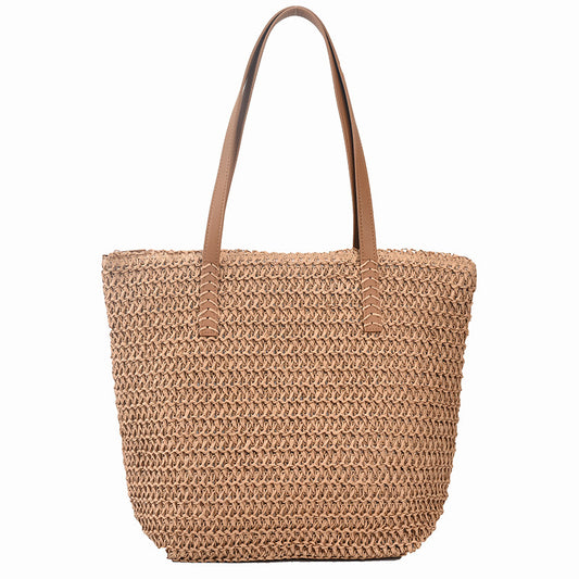 Grand sac paille beige grande capacité