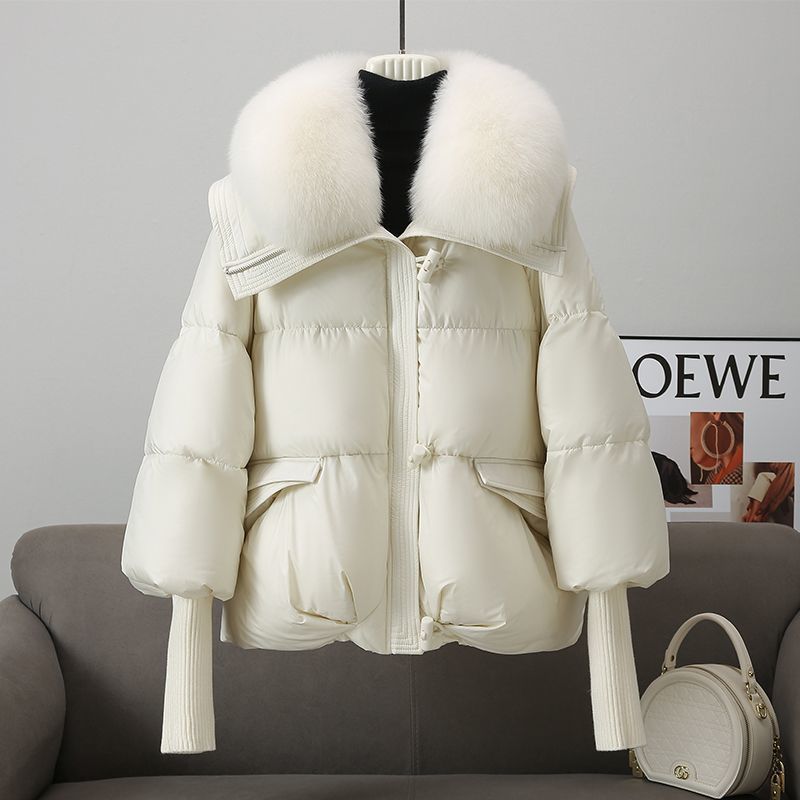 Veste en duvet de coton rembourré Col en fourrure court pour femme