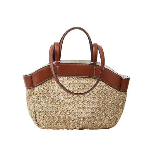 Tote bag tressé paille marron grande capacité