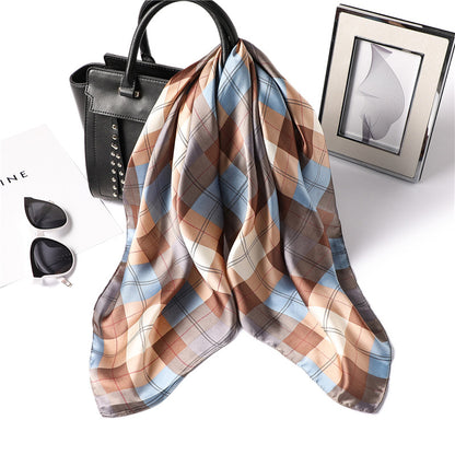 Foulard carreaux bleu café