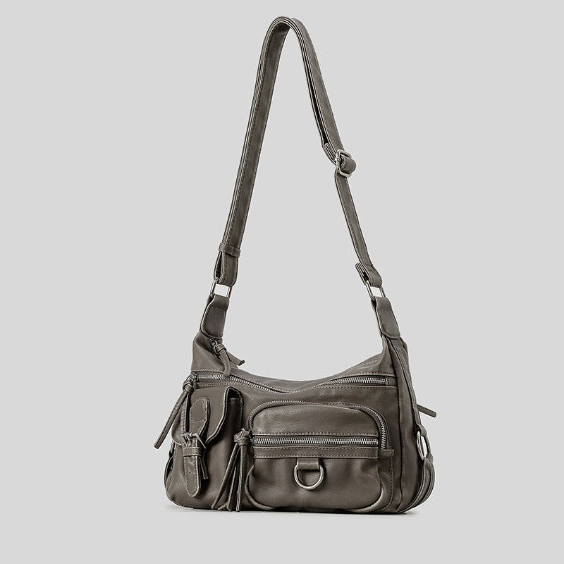 Sac style motard noir classique rock multi-poches pour femme urbaine