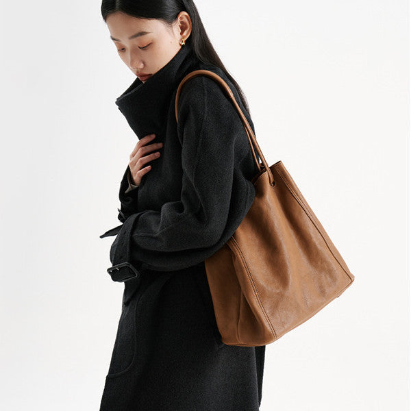 Sac seau cuir marron grande taille
