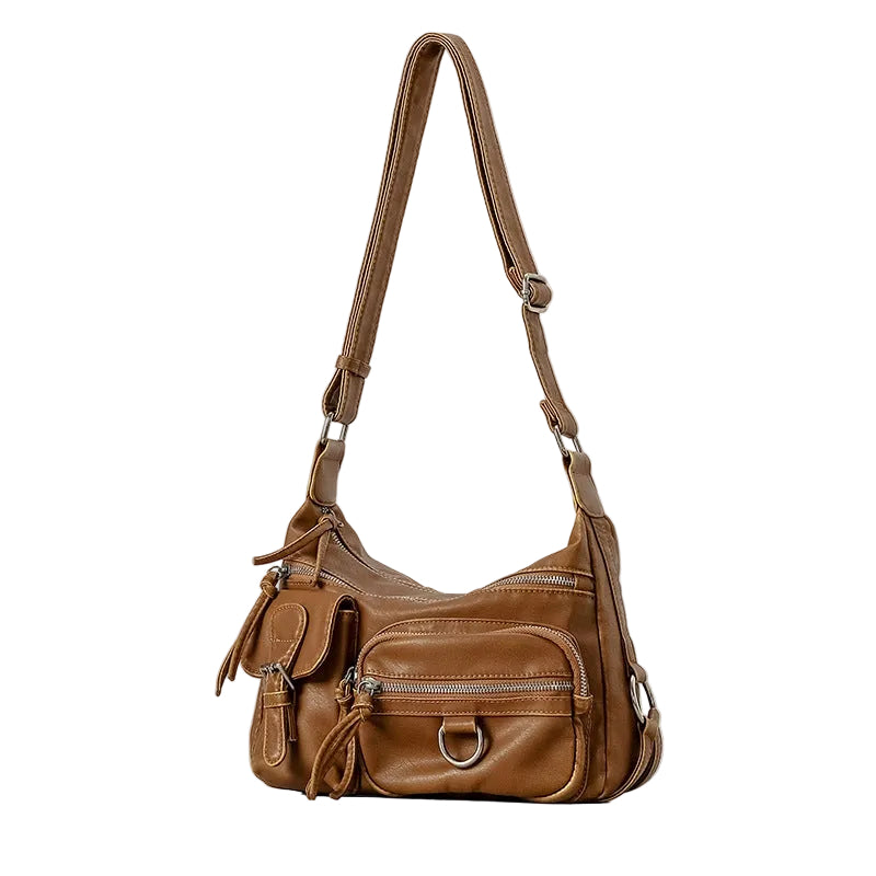 Sac bandoulière femme style moto rétro multi-poches cuir PU vintage rock chic
