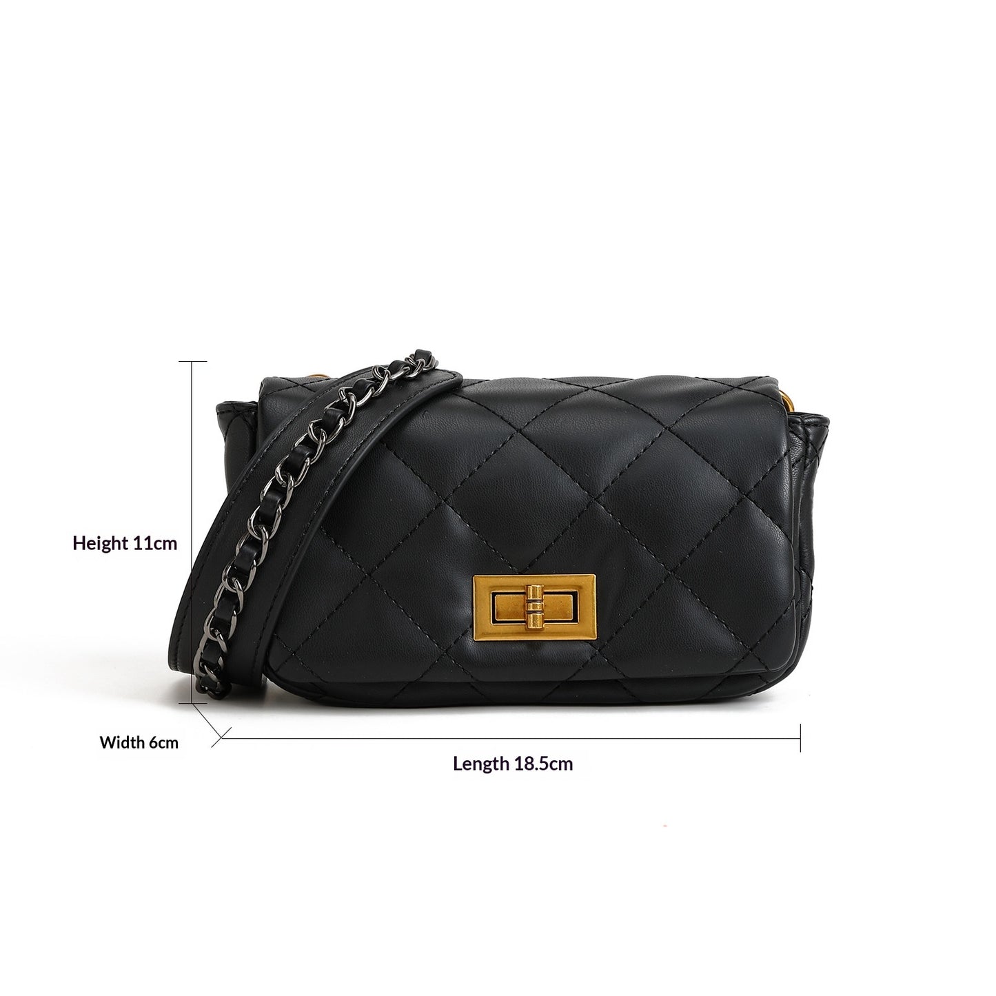 Mini sac carré noir fermeture serrure