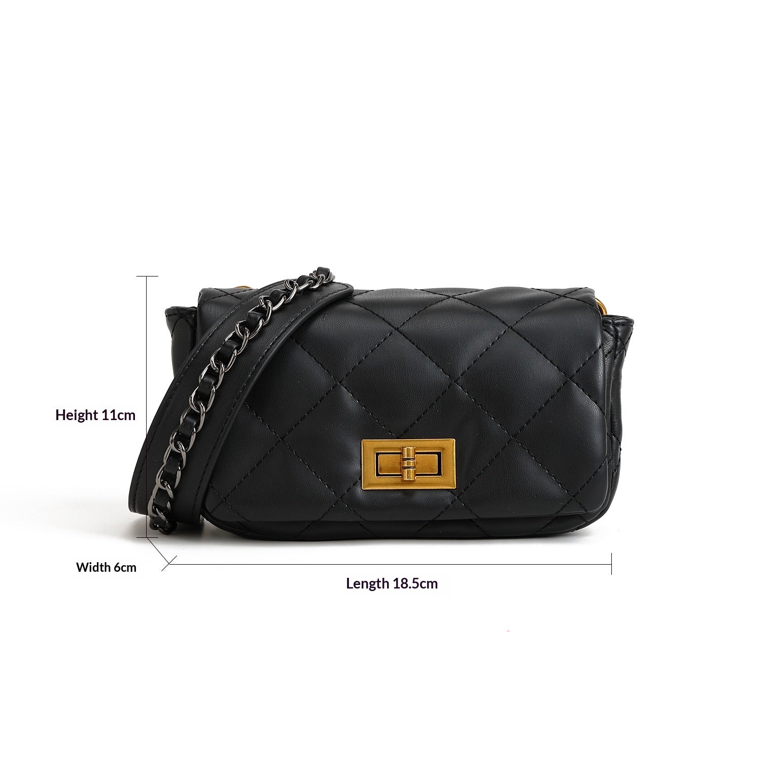 Mini sac carré noir fermeture serrure