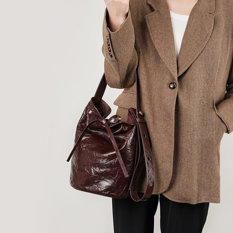 Sac seau tote cuir havana