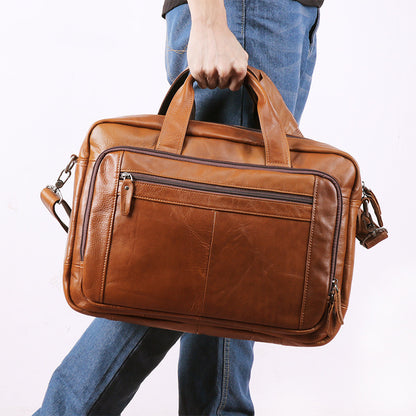 Dos de sac ordinateur cuir marron, sans lanière, mallette porte-documents 41x30cm

