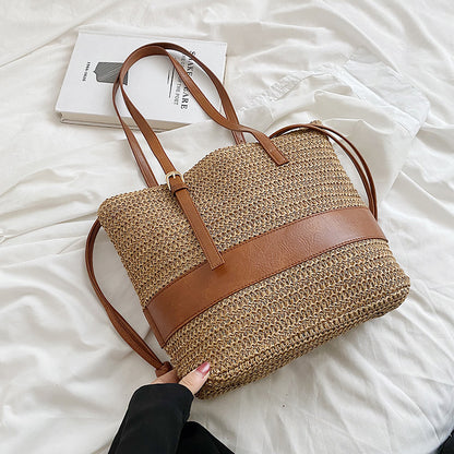 Sac épaule patchwork paille kaki