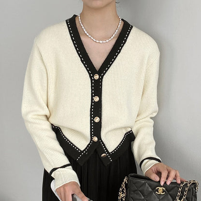 VOGALIA™ Korean V-Neck Loose Sweater - Elegant and Casual Style