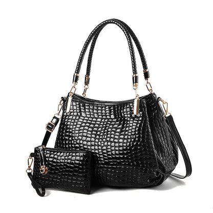Grand sac épaule femme motif crocodile PU, vue de face, 34x20x26 cm, style messenger

