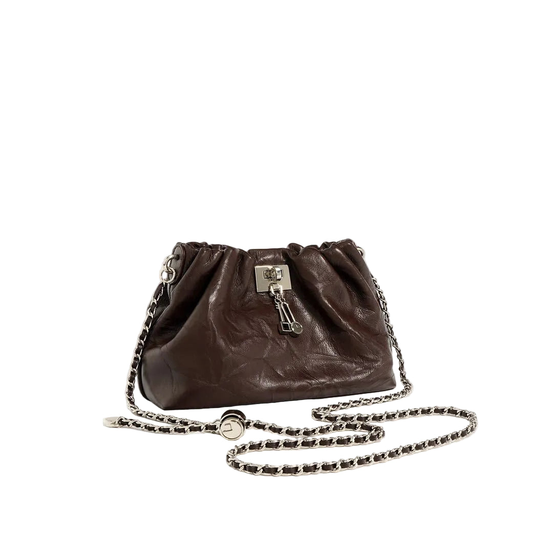 Sac nuage plissé cuir noir verrou