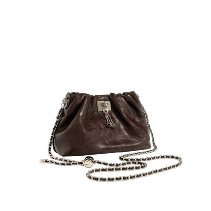 Sac nuage plissé cuir noir verrou