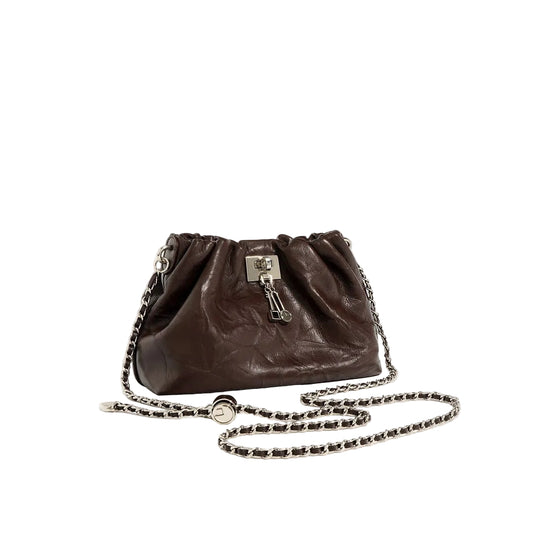 Sac nuage plissé cuir noir verrou