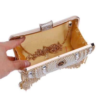 Pochette Soirée Femme Métal Diamants Pompons