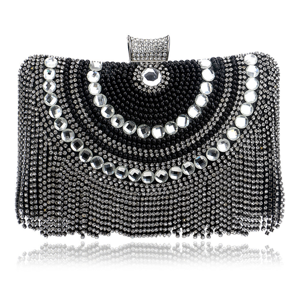 Pochette Soirée Femme Métal Diamants Pompons