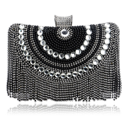 Pochette Soirée Femme Métal Diamants Pompons