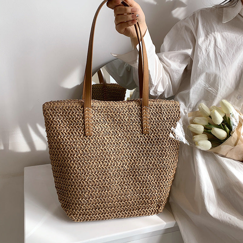Grand sac paille kaki