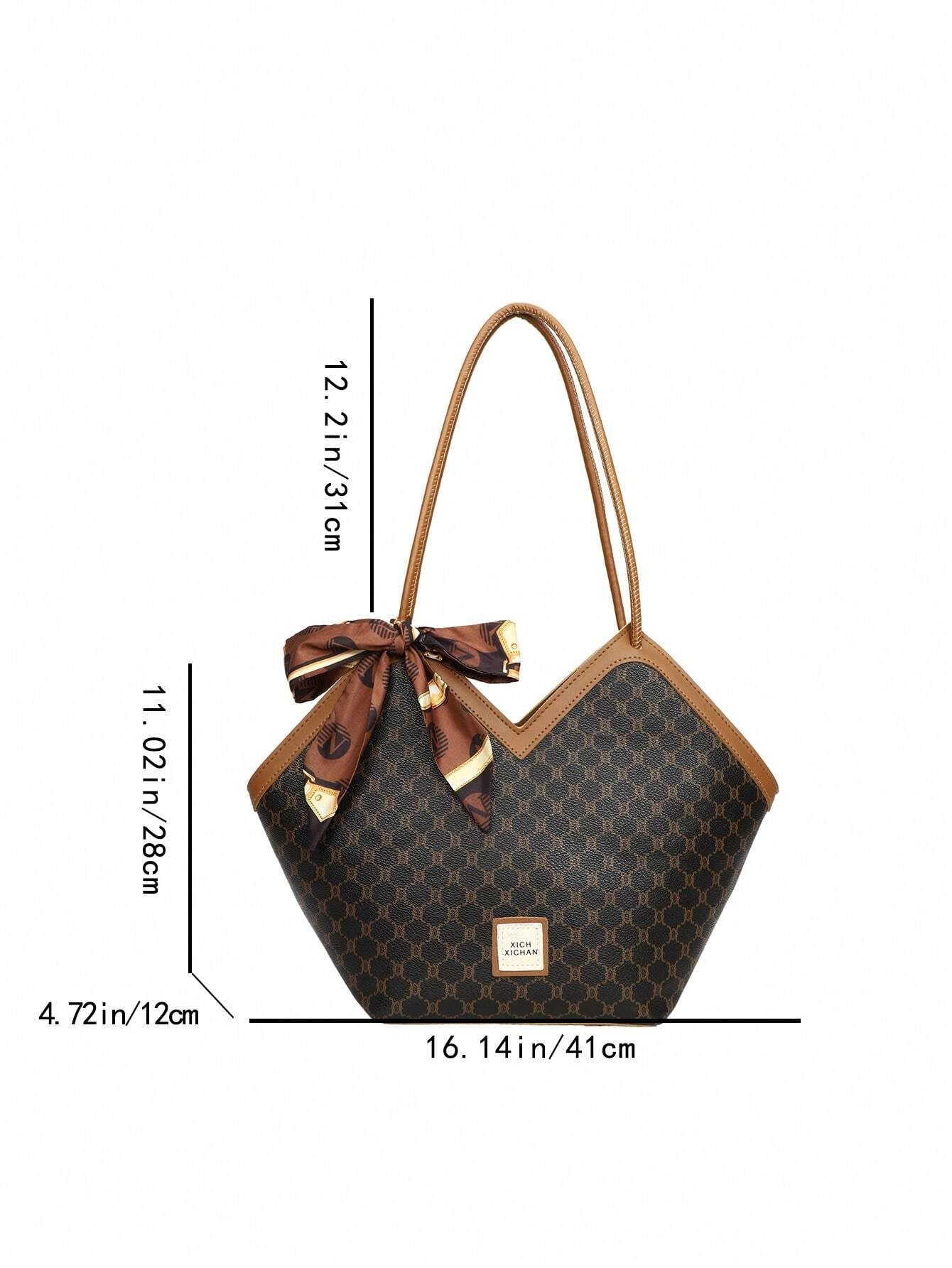 Elegant Retro Women'S Tote Bag, Versatile Casual Large Capacity Handbag with Scarf