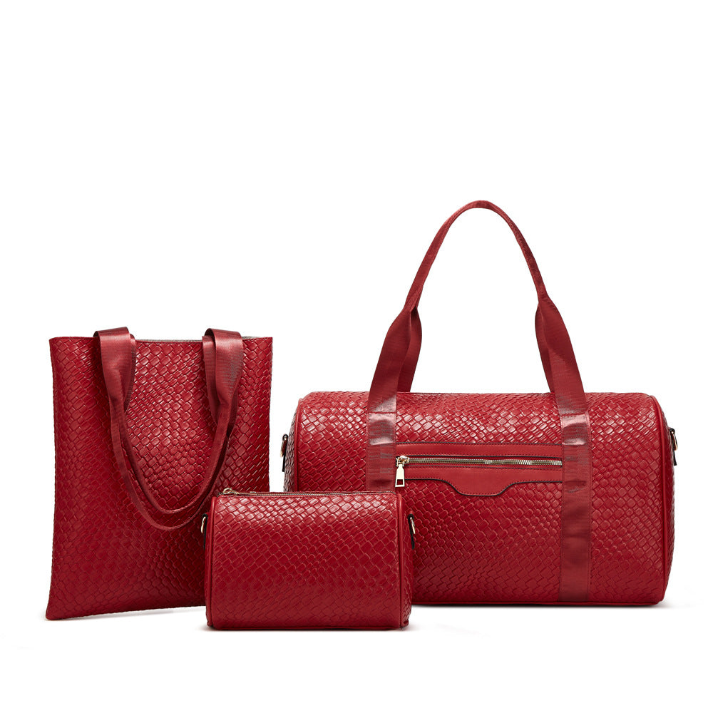 Sac voyage business femme marron tressé, grande capacité 55L, vue de face, style fashion

