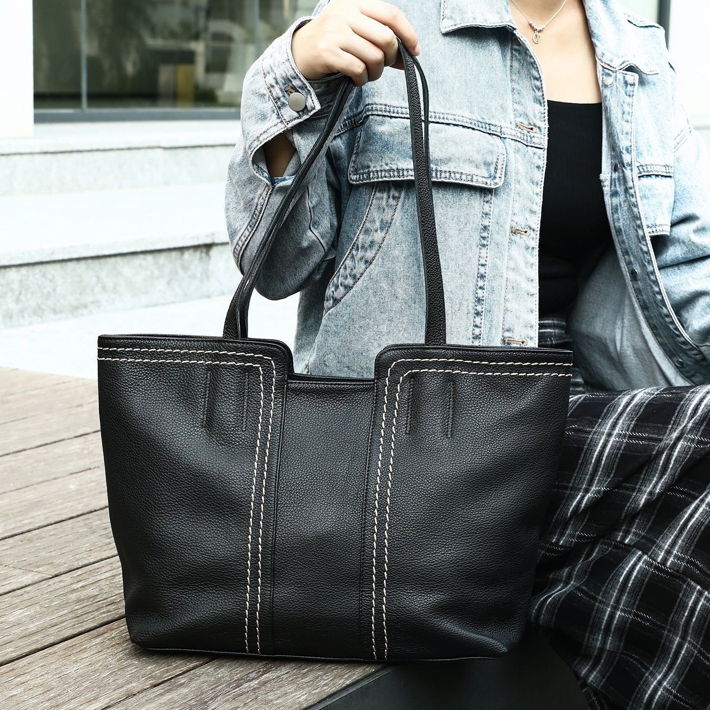 Tote bag cuir souple marron