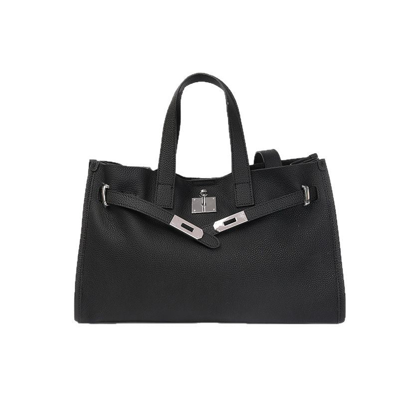 Sac main cuir vachette noir grande capacité