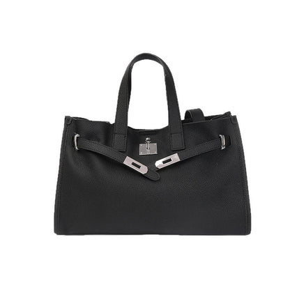 Sac main cuir vachette noir grande capacité