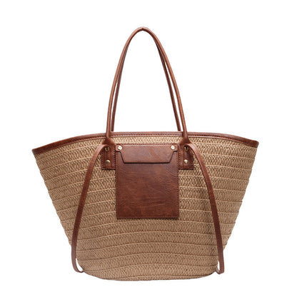 Tote bag paille horizontal kaki