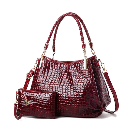Set 2 pièces sac épaule et pochette femme motif crocodile PU, vue ensemble, style messenger tendance

