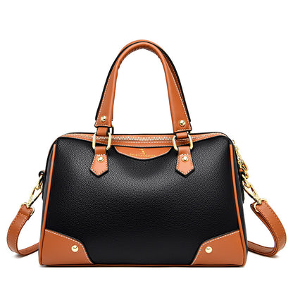Sac main cuir souple noir bicolore