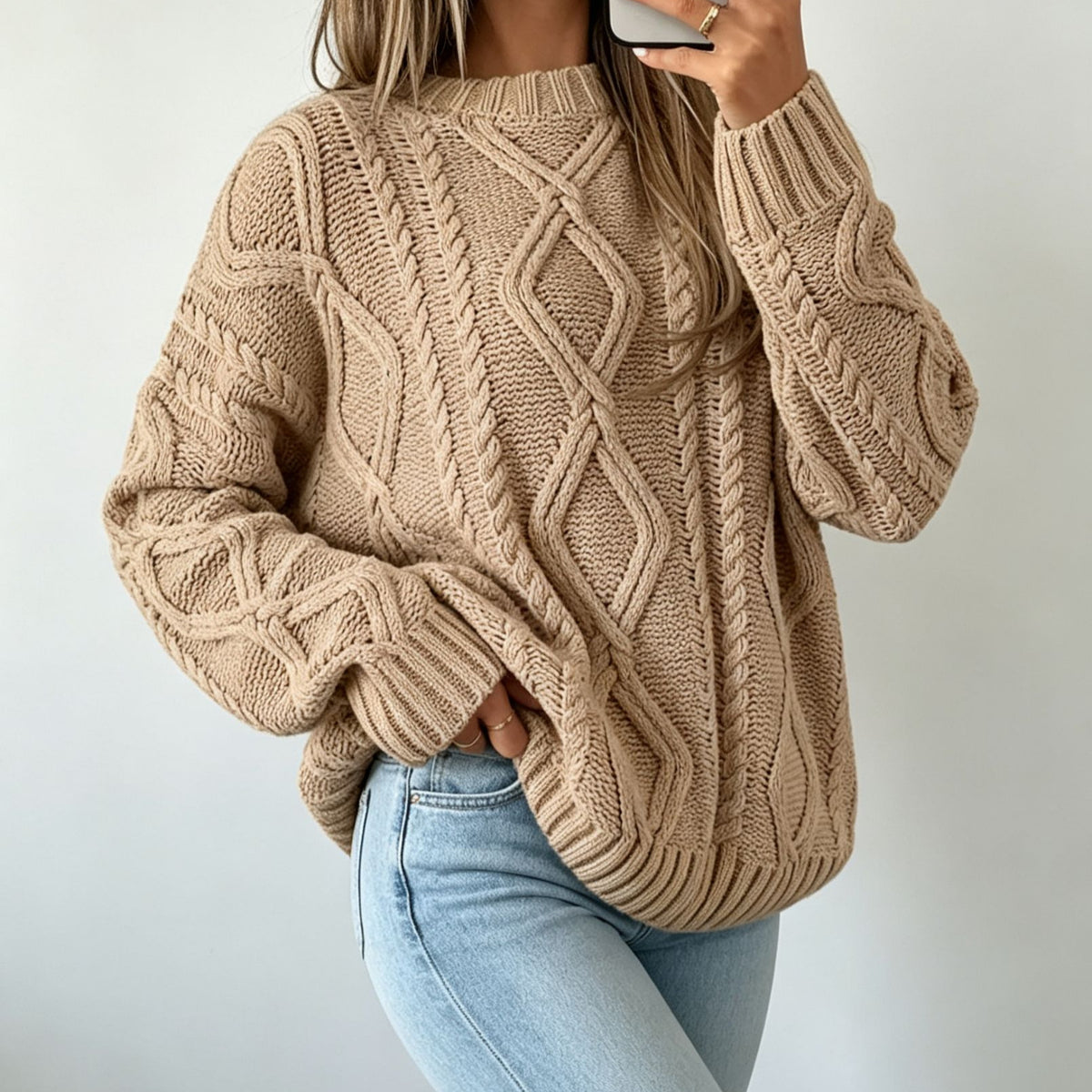 Pull col rond jacquard abricot Odile Vogalia Paris