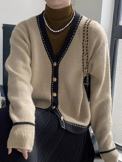 VOGALIA™ Korean V-Neck Loose Sweater - Elegant and Casual Style