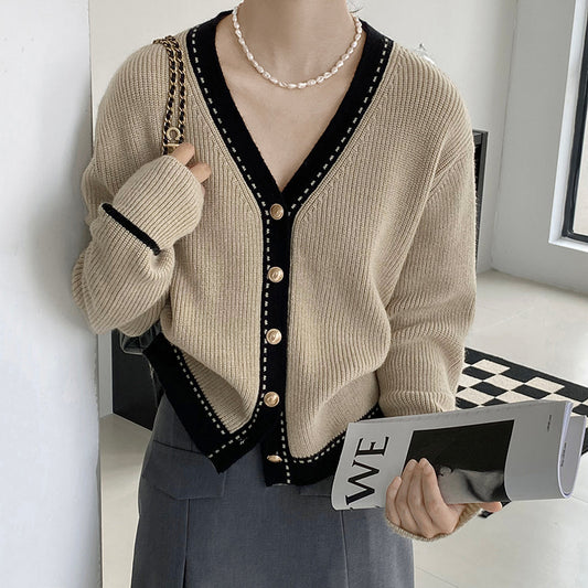 VOGALIA™ Korean V-Neck Loose Sweater - Elegant and Casual Style