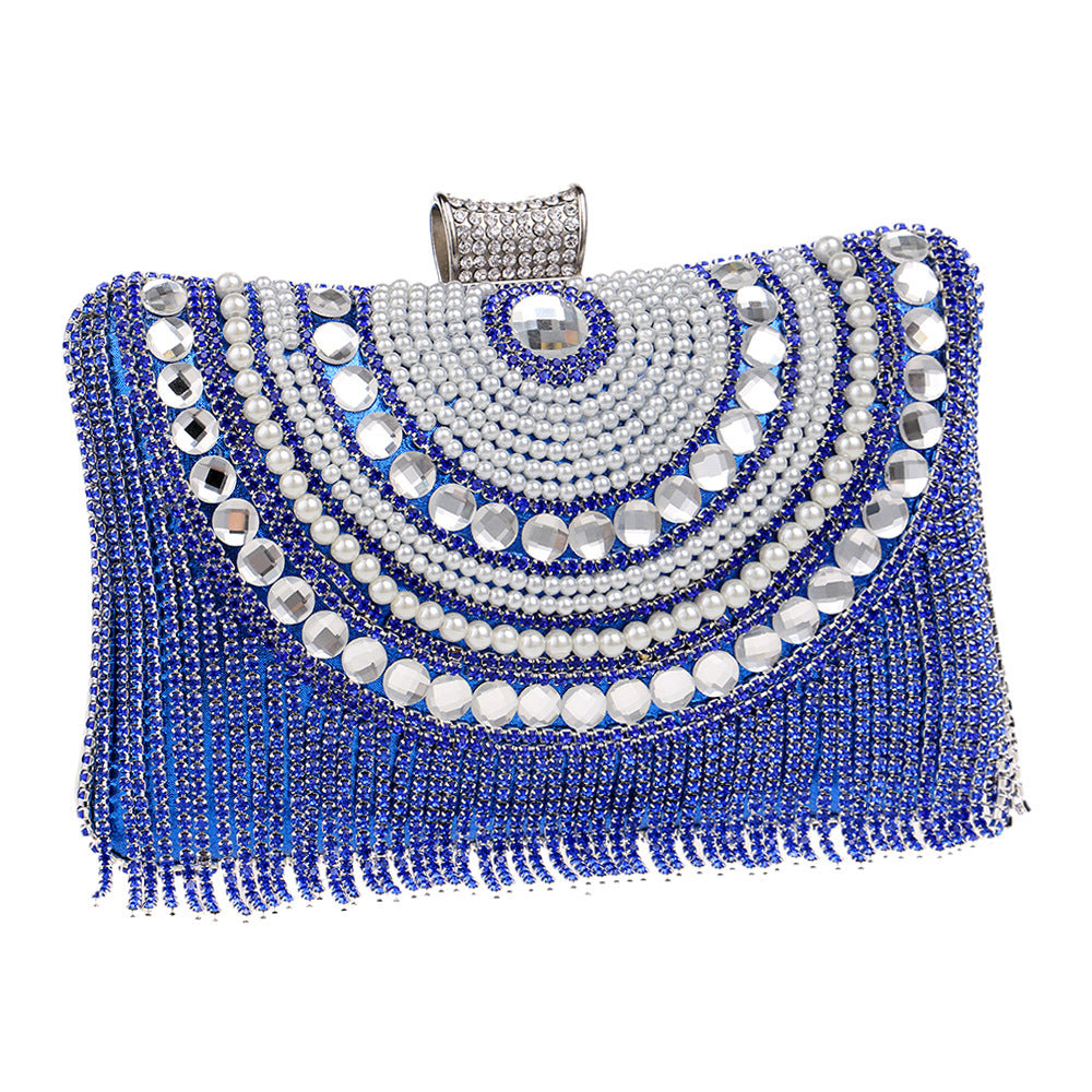Pochette Soirée Femme Métal Diamants Pompons