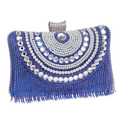 Pochette Soirée Femme Métal Diamants Pompons