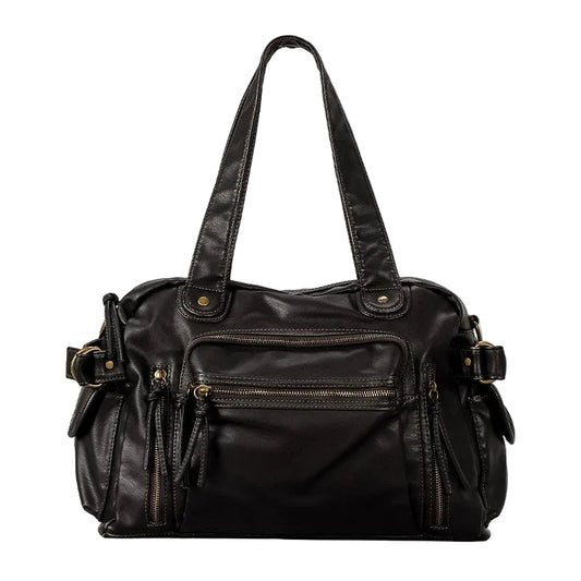 Sac messenger rétro en cuir PU noir, bandoulière vintage pour usage quotidien