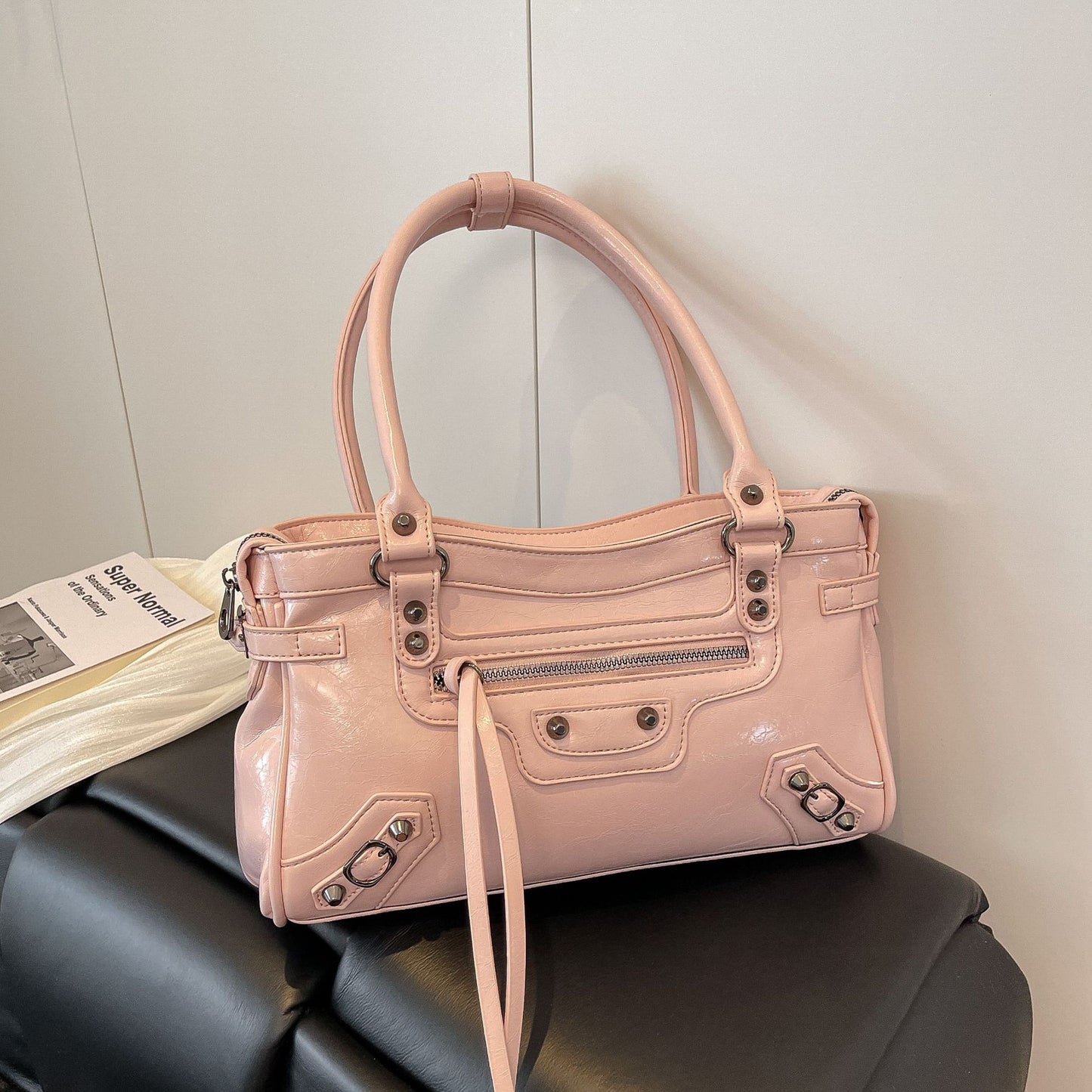 Sac main rose femme rectangle cuir PU bandoulière simple féminin élégant