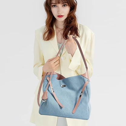 Sac fourre-tout femme en denim et polyester – Grand format