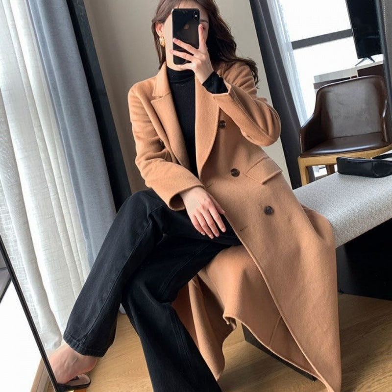 Manteau laine femme loose fit noir mi-long élégant style urbain